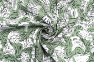 Tissu Popeline Viscose Imprimé Tornade Vert -Au Mètre