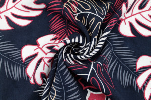 Tissu Popeline Viscose Imprimé Tahiti Marine -Au Mètre