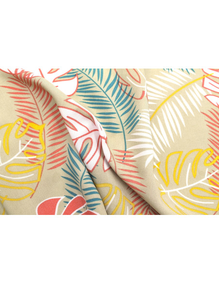 Tissu Popeline Viscose Imprimé Tahiti Beige -Au Mètre