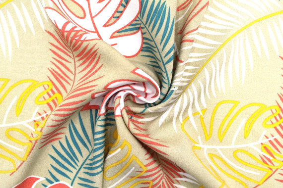 Tissu Popeline Viscose Imprimé Tahiti Beige -Au Mètre