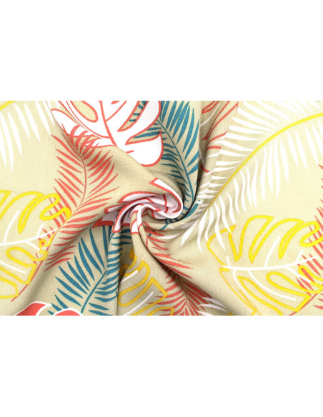 Tissu Popeline Viscose Imprimé Tahiti Beige -Au Mètre