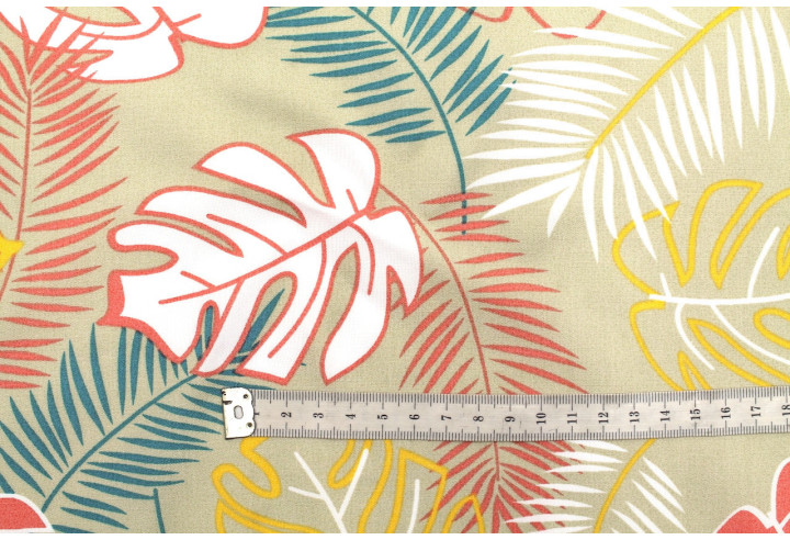 Tissu Popeline Viscose Imprimé Tahiti Beige -Au Mètre