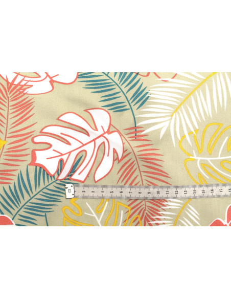 Tissu Popeline Viscose Imprimé Tahiti Beige -Au Mètre