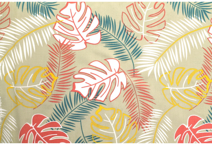 Tissu Popeline Viscose Imprimé Tahiti Beige -Au Mètre