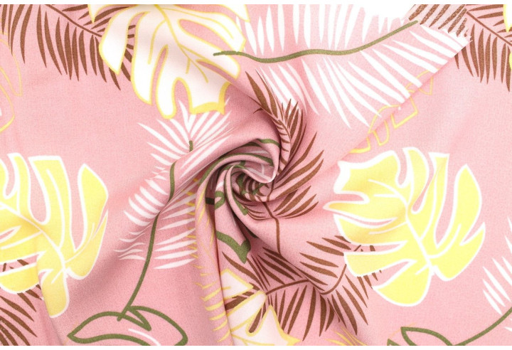 Tissu Popeline Viscose Imprimé Tahiti Rose -Au Mètre