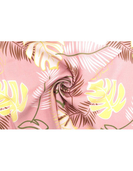 Tissu Popeline Viscose Imprimé Tahiti Rose -Au Mètre
