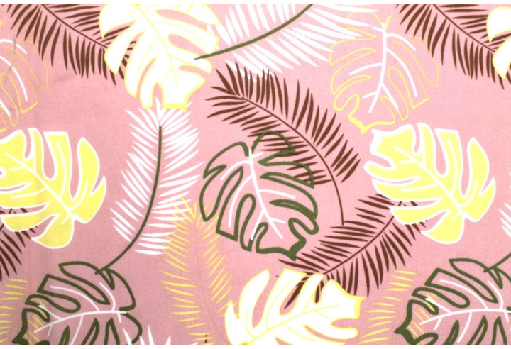 Tissu Popeline Viscose Imprimé Tahiti Rose -Au Mètre