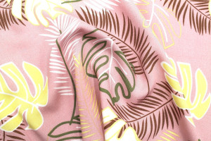Tissu Popeline Viscose Imprimé Tahiti Rose -Au Mètre 2