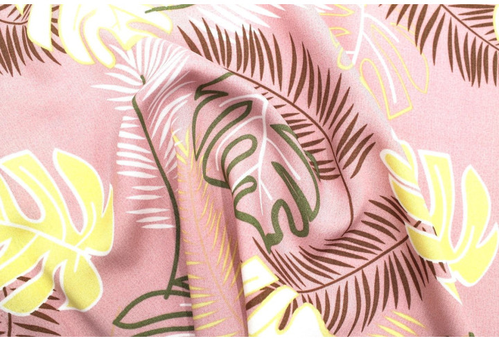 Tissu Popeline Viscose Imprimé Tahiti Rose -Au Mètre
