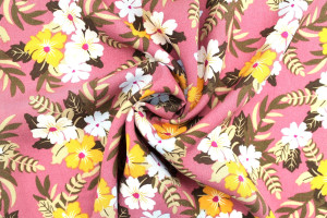 Tissu Popeline Viscose Imprimé Fleur Mallow Rose -Au Mètre