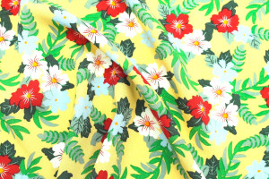 Tissu Popeline Viscose Imprimé Fleur Mallow Jaune Paille -Au Mètre 2