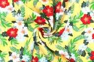 Tissu Popeline Viscose Imprimé Fleur Mallow Jaune Paille -Au Mètre