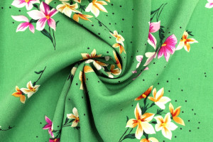 Tissu Popeline Viscose Imprimé Fleur Lilas Vert -Au Mètre
