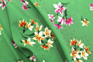 Tissu Popeline Viscose Imprimé Fleur Lilas Vert -Au Mètre 2