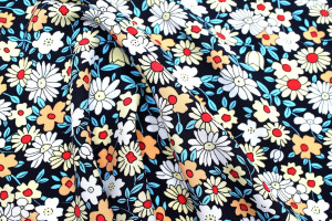 Tissu Popeline Viscose Imprimé Fleur Hélio Marine -Au Mètre 2