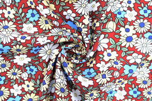 Tissu Popeline Viscose Imprimé Fleur Hélio Bordeaux -Au Mètre