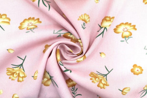Tissu Popeline Viscose Imprimé Fleur Maria Rose -Au Mètre