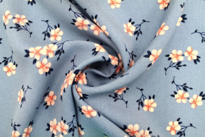 Tissu Popeline Viscose Imprimé Fleur Blossom Bleu -Au Mètre