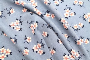 Tissu Popeline Viscose Imprimé Fleur Blossom Bleu -Au Mètre 2