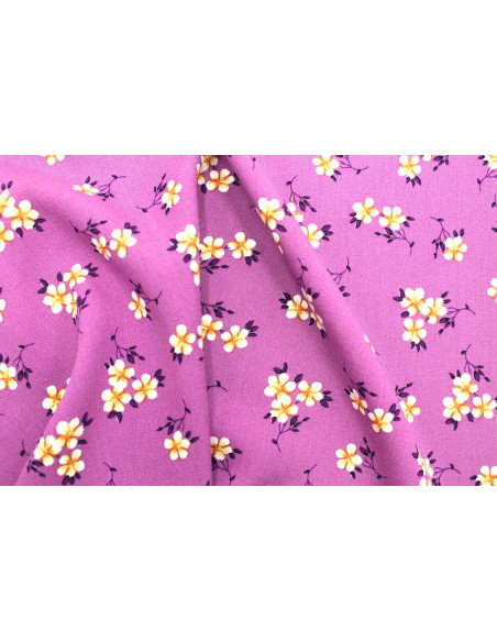 Tissu Popeline Viscose Imprimé Fleur Blossom Violet -Au Mètre