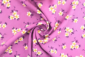 Tissu Popeline Viscose Imprimé Fleur Blossom Violet -Au Mètre