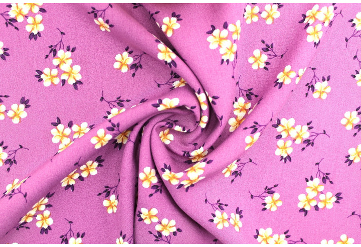 Tissu Popeline Viscose Imprimé Fleur Blossom Violet -Au Mètre