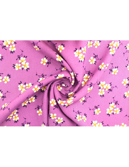 Tissu Popeline Viscose Imprimé Fleur Blossom Violet -Au Mètre