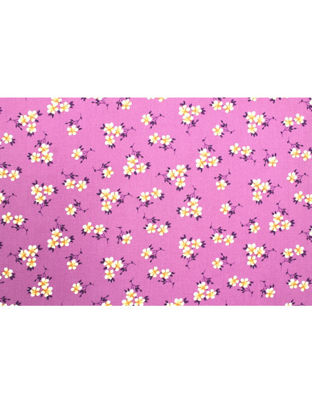 Tissu Popeline Viscose Imprimé Fleur Blossom Violet -Au Mètre