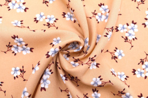 Tissu Popeline Viscose Imprimé Fleur Blossom Beige -Au Mètre
