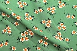 Tissu Popeline Viscose Imprimé Fleur Blossom Vert -Au Mètre 2