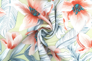 Tissu Popeline Viscose Imprimé Fleur Casa Beige -Au Mètre