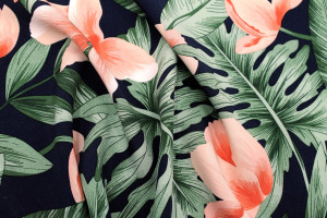 Tissu Popeline Viscose Imprimé Fleur Casa Marine -Au Mètre 2