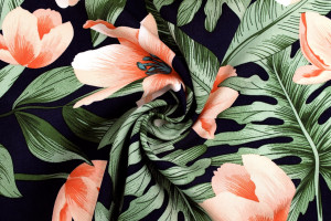 Tissu Popeline Viscose Imprimé Fleur Casa Marine -Au Mètre