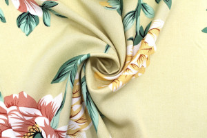 Tissu Popeline Viscose Imprimé Fleur Thérésa Beige -Au Mètre