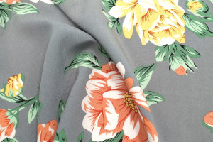Tissu Popeline Viscose Imprimé Fleur Thérésa Gris -Au Mètre 2