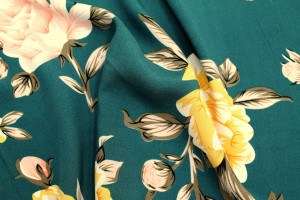 Tissu Popeline Viscose Imprimé Fleur Thérésa Canard -Au Mètre 2