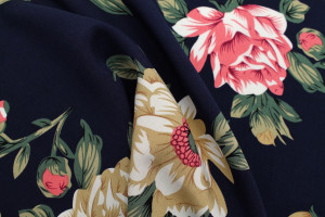 Tissu Popeline Viscose Imprimé Fleur Thérésa Marine -Au Mètre 2