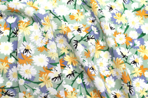 Tissu Popeline Viscose Imprimé Fleur Thalia Vert -Au Mètre 2
