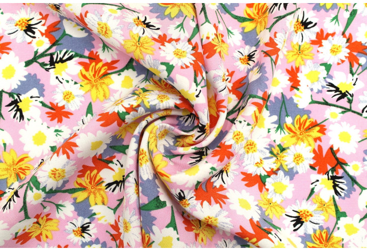 Tissu Popeline Viscose Imprimé Fleur Thalia Rose -Au Mètre