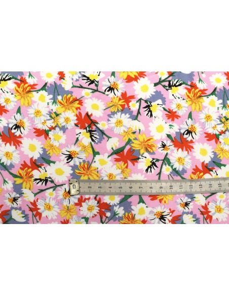 Tissu Popeline Viscose Imprimé Fleur Thalia Rose -Au Mètre