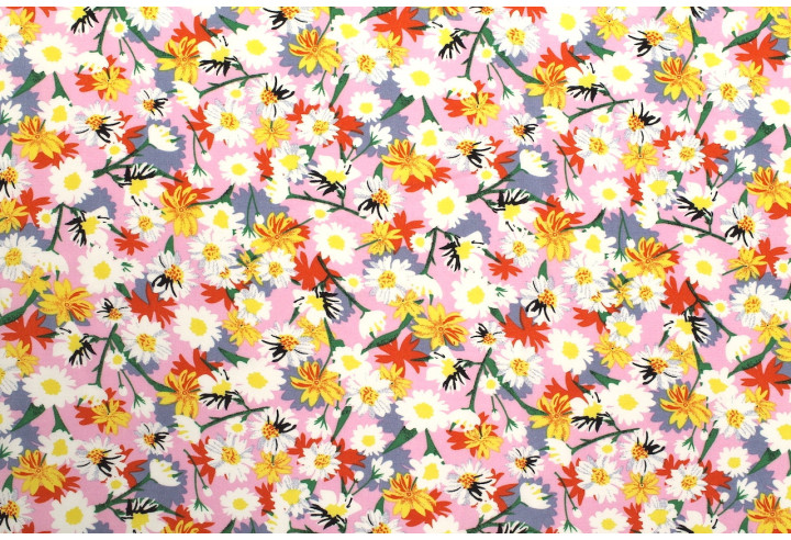 Tissu Popeline Viscose Imprimé Fleur Thalia Rose -Au Mètre
