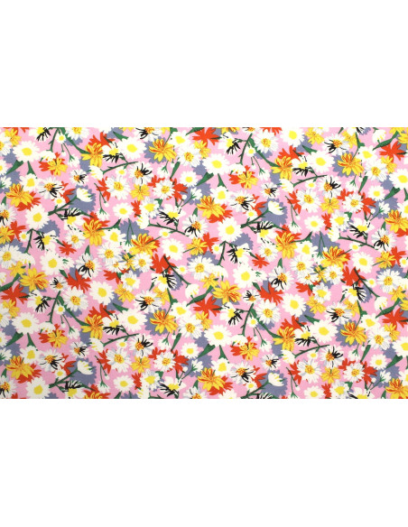 Tissu Popeline Viscose Imprimé Fleur Thalia Rose -Au Mètre
