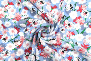 Tissu Popeline Viscose Imprimé Fleur Thalia Bleu -Au Mètre
