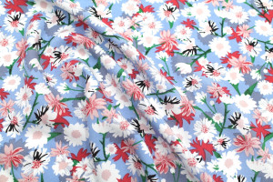 Tissu Popeline Viscose Imprimé Fleur Thalia Bleu -Au Mètre 2