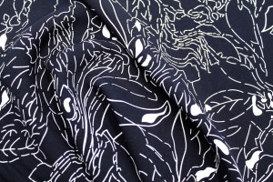 Tissu Popeline Viscose Imprimé Fleur Mandala Marine -Au Mètre 2