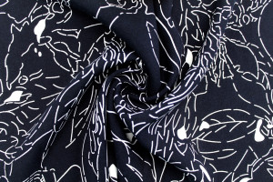 Tissu Popeline Viscose Imprimé Fleur Mandala Marine -Au Mètre