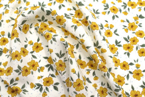 Tissu Popeline Viscose Imprimé Fleur Délphine Moutarde -Au Mètre 2