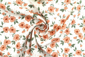 Tissu Popeline Viscose Imprimé Fleur Délphine Corail -Au Mètre