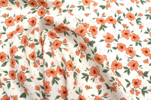 Tissu Popeline Viscose Imprimé Fleur Délphine Corail -Au Mètre 2