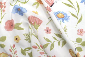 Tissu Popeline Viscose Imprimé Jardin Blanc -Au Mètre 2